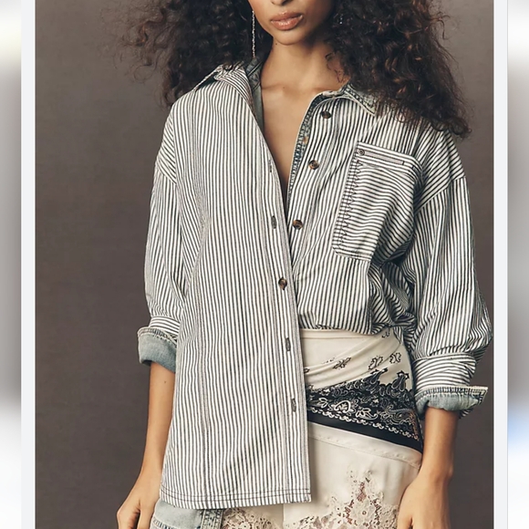 Pilcro Black and White Striped Button Down Shirt